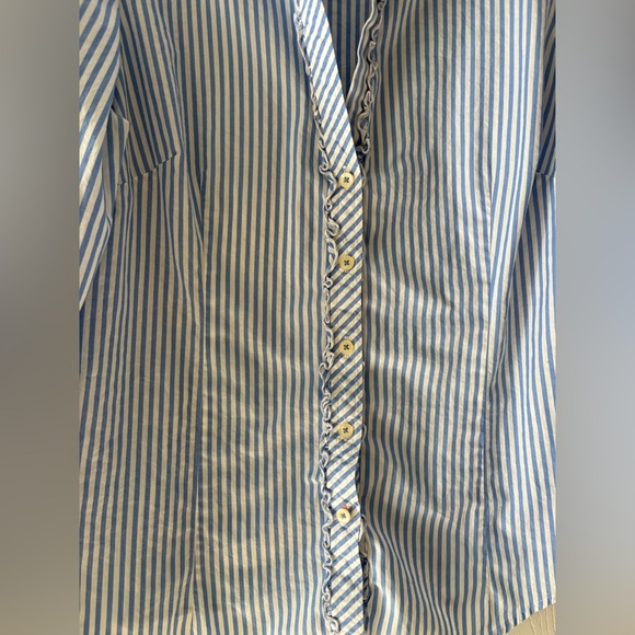 Lilly Pulitzer Blue & White Striped Ruffle Button-Down Shirt Size 14 - Picture 3 of 4